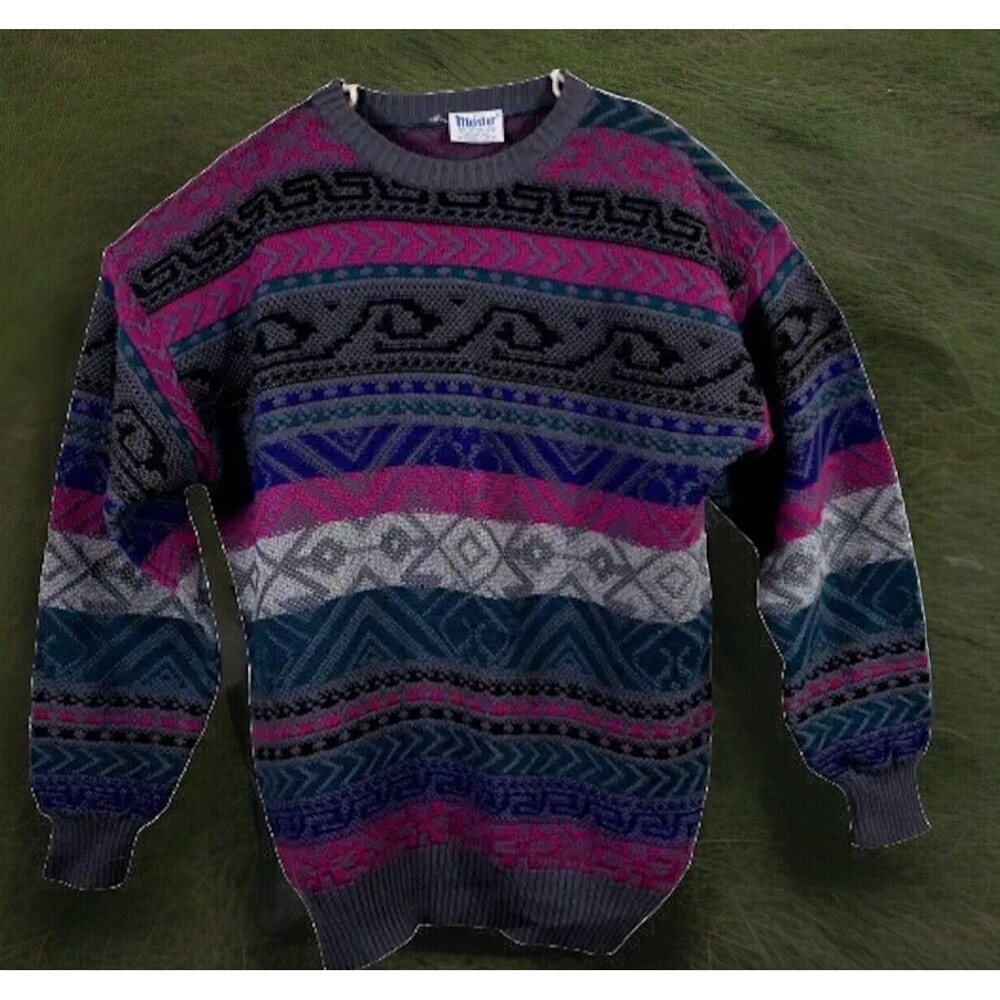 Vintage Meister Sweater Mens XL Wool Blend Multi Color Fair Isle Design